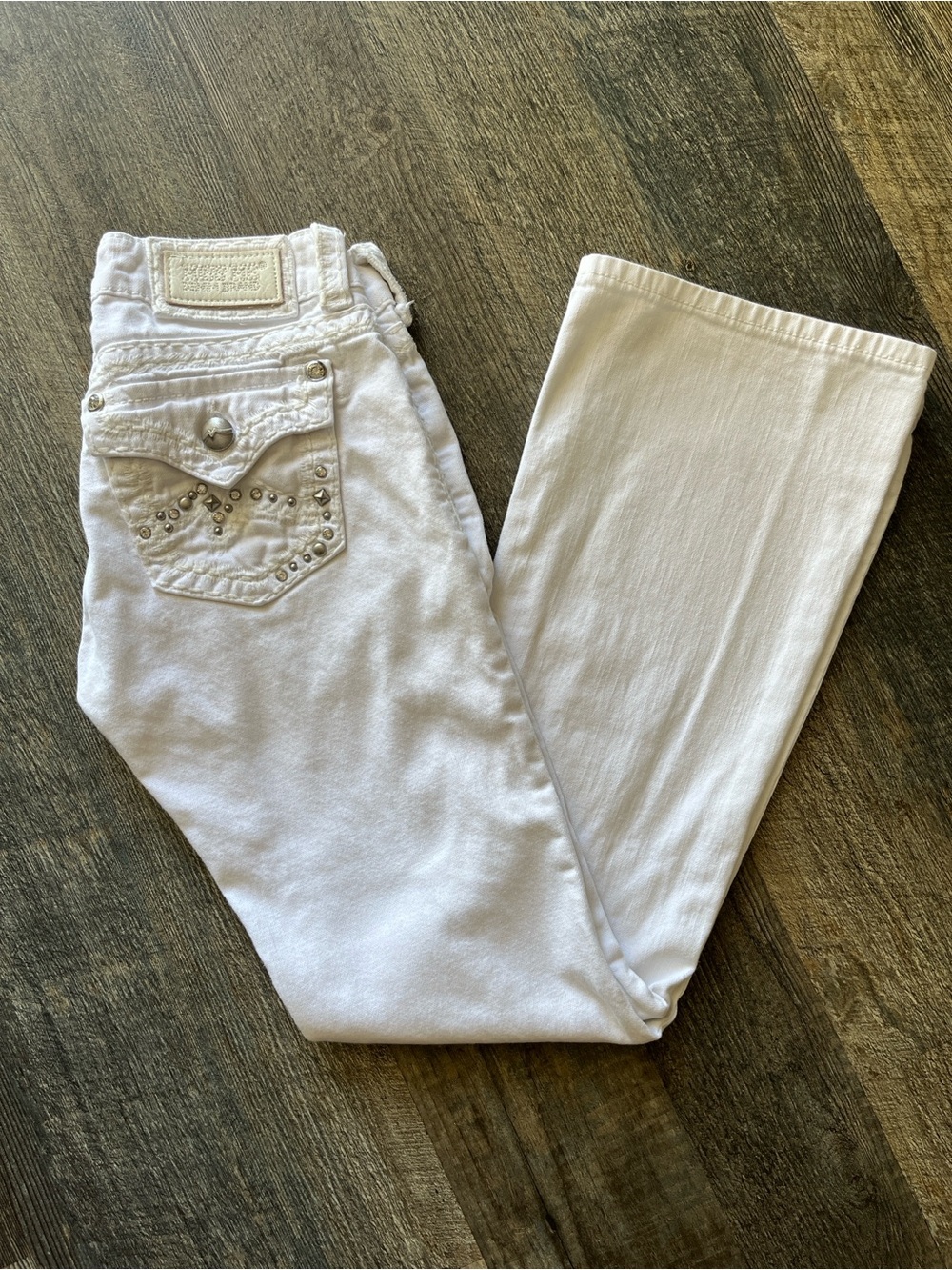Miss Me White Boot Cut Jeans with Studded Back Pocket